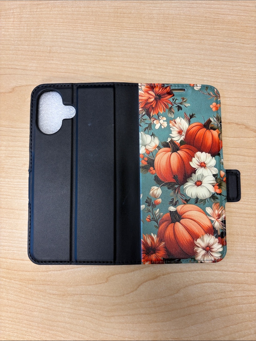 Floral Pumpkin Folio Wallet Phone Case - Orange & Teal
